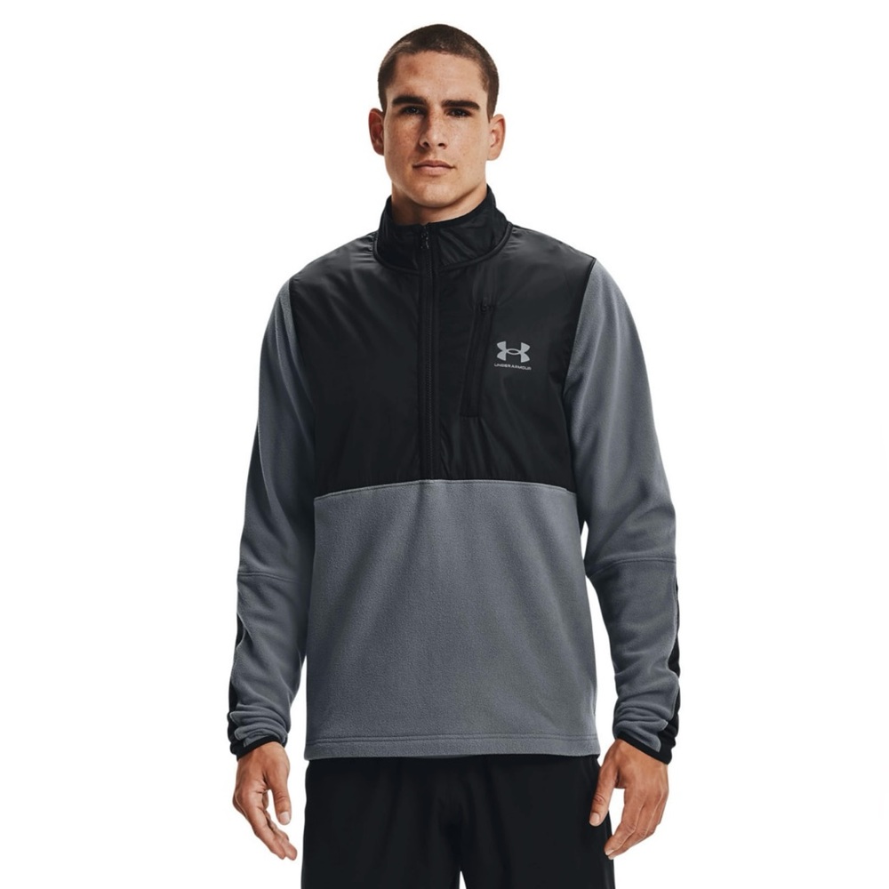 NEW Men's Under Armour ColdGear Half Zip Pullover Fleece, Gray Black Medium